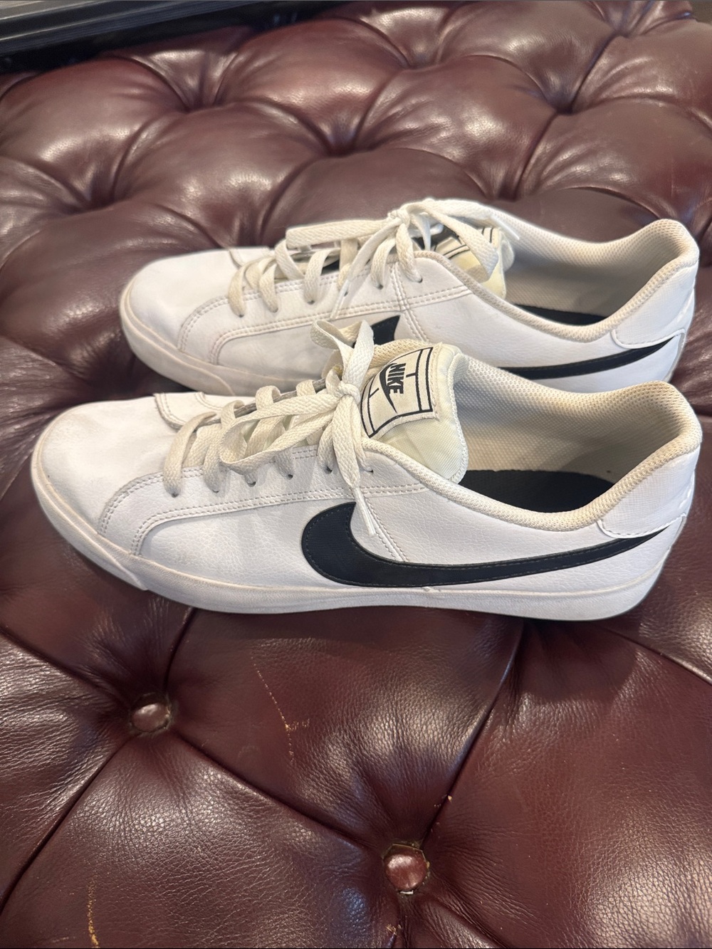 Nike White Low-Top Sneakers with Black Swoosh